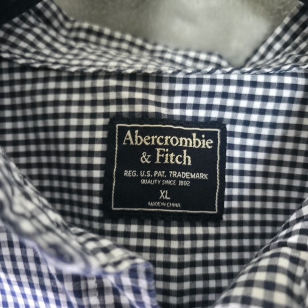 Abercrombie & Fitch Mens Button-Up‎ Shirt M Blue White Gingham Long Sleeve